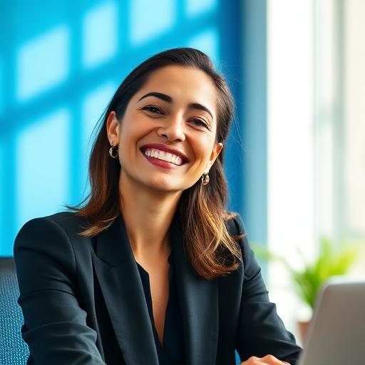 Retrato sorridente de colaboradora da área comercial